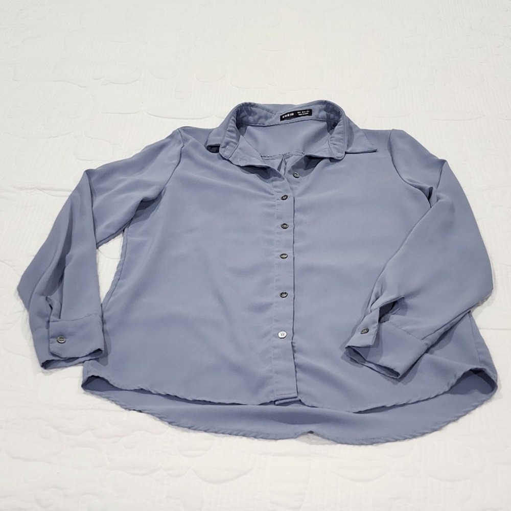 SHEIN Womens Dusty Blue Long Sleeve Button Down Blouse Shirt Size S Small